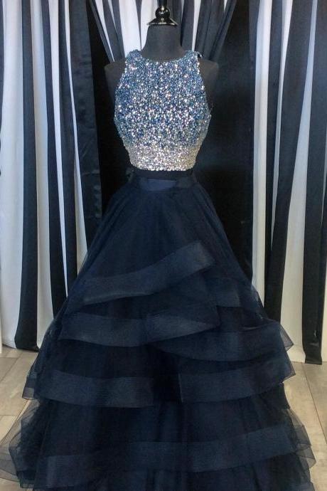 Two Piece Prom Dresses,Ruffles Ball Gowns,Sparkly Sequins Dress,2 Piece Prom Dress,Long Party Dress,Prom Dresses 2017,Black Prom Dress
