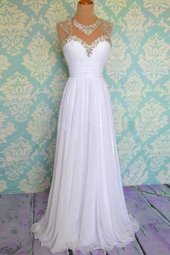 white prom dress, long prom dress, custom prom dress, chiffon prom dress, cheap prom dress, beach wedding dress