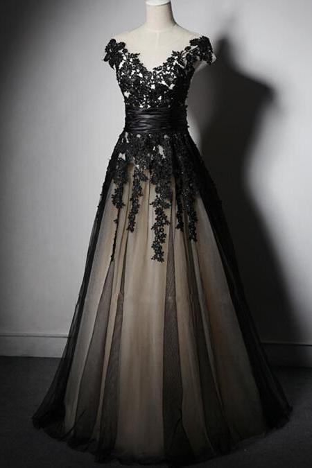 Beautiful Black Handmade Long Lace Applique Lace Up Black Prom Dresses 2017, Black Party Dresses, Evening Dresses