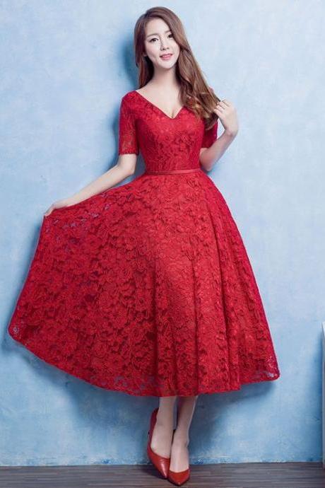 Red Prom Dresses,Charming Evening Dress,Vintage Prom Gowns,Lace Prom Dresses,New Prom Gowns,Red Evening Gown
