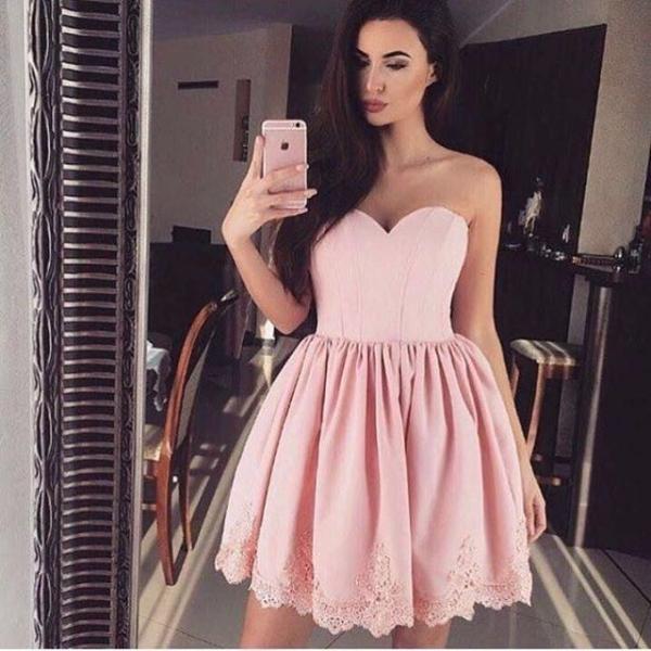 Satin Party Dress,pink Homecoming Dress,short Prom Dresses,sweetheart ...
