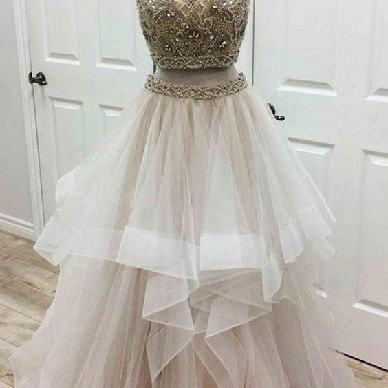 Juniors Two Piece Maroon Long Prom Dress with Tulle Skirt