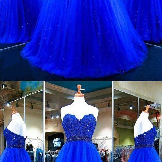 Long Prom Dress,tulle Ball Gowns,royal Blue Evening Dress,sweetheart ...