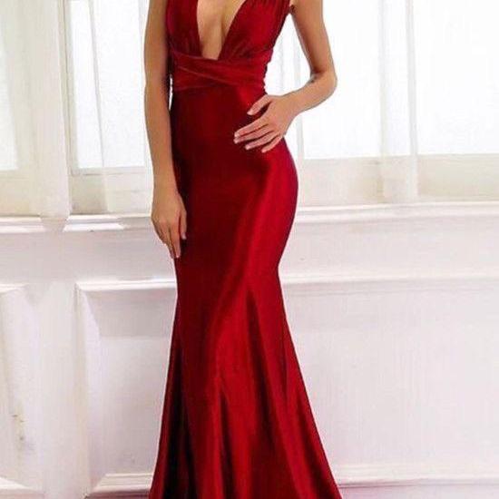 Sexy Sheath Red Long Prom Dresses, Red Evening Dresses, Prom Dresses ...