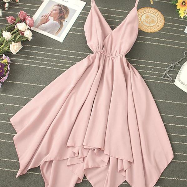 Sleeveless irregular A-line chiffon dress