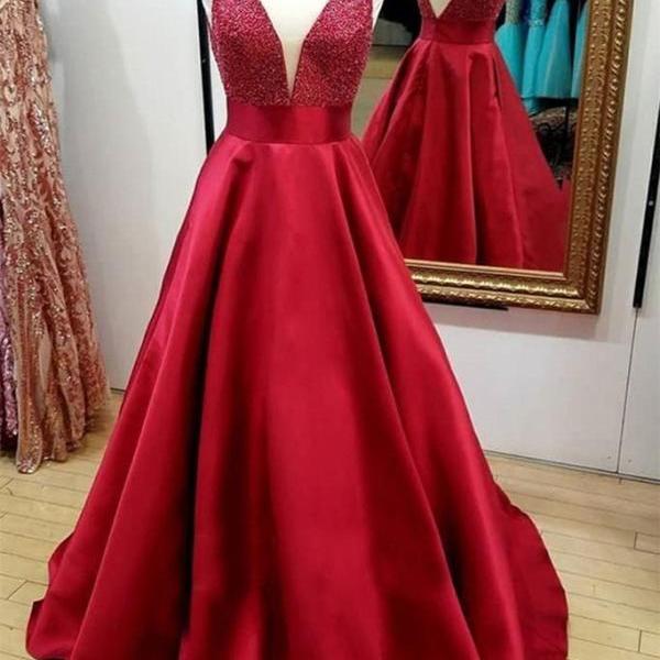 Burgundy Full Sleeve Evening Sequinde Formal Dress Sexy V-neck Prom Gown Elegant Evening Gowns