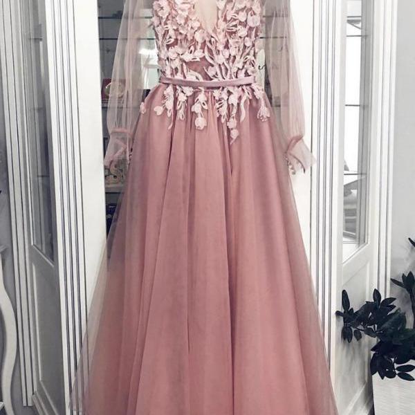 Pink Tulle Lace Long Prom Dress, Pink Tulle Formal Dress on Luulla