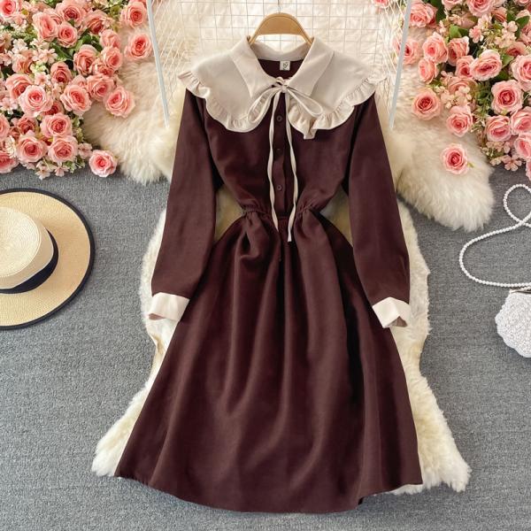 Cute A line long sleeve dress spring and autumn dresses
