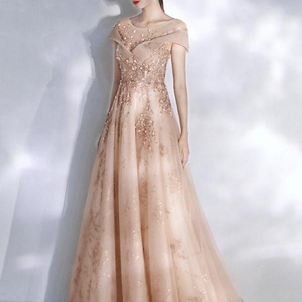 Charming Tulle Long Party Dress With Lace, A-Line Long Prom Dress Formal Dress