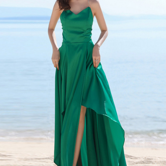 Chic Green High Low Homecoming Dress Wedding Party Dress, Simple Green Evening Dresses
