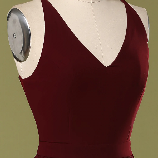 Simple Long Bridesmaid Dress V Neck Burgundy Prom Dress P71