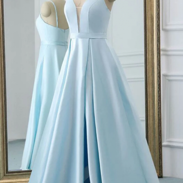 A-line Blue Satin Prom Dress Graduation Dress P72