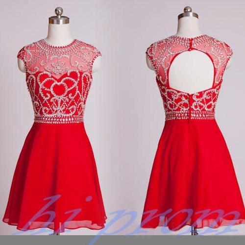 Red Dress,chiffon Dresses,short Prom Dress,open