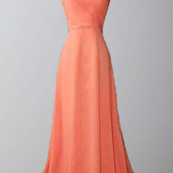 Coral Bridesmaid Gown Simple Prom Dresses Chiffon Prom Gown Simple