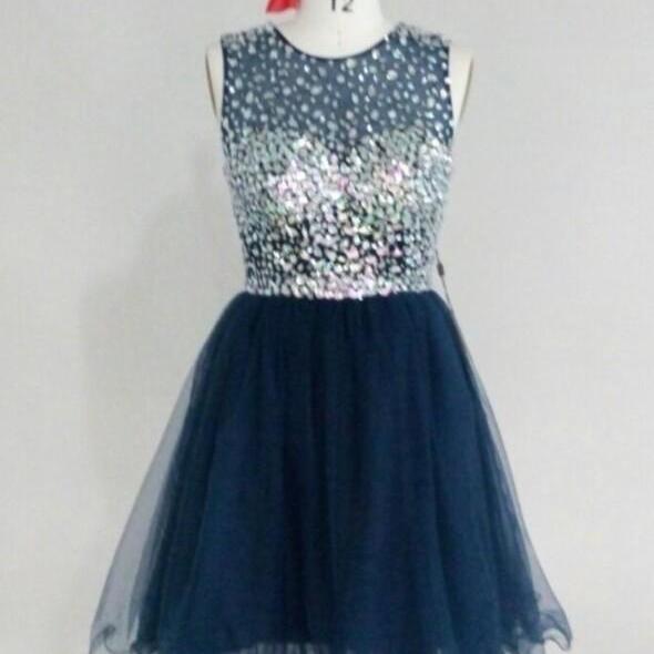 Navy Blue Lace And Tulle Short Sleeves Homecoming Dress Party Dress     cg23555 main image 1
