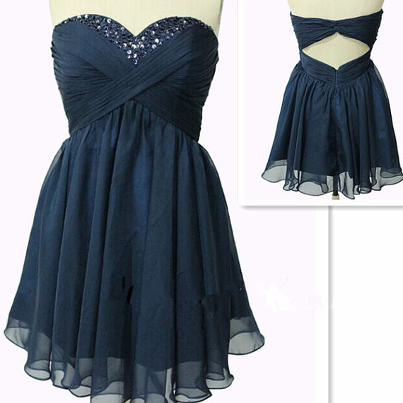 Beautiful Navy BlueHomecoming Dress, Chic Asymmetrical Short Prom Dress