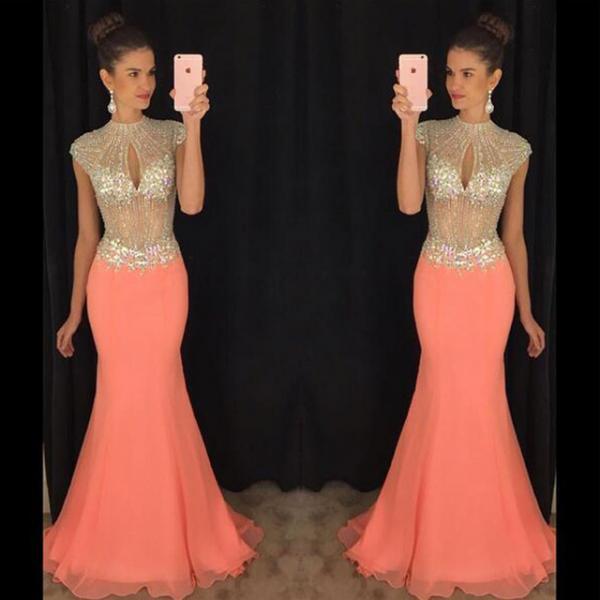 Sexy See Through Top Mermaid Long Party Dresses Evening Dress Prom ...