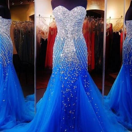 Royal Blue Prom Dresses,Royal Blue Prom Dress,Silver Beaded Formal Gown ...