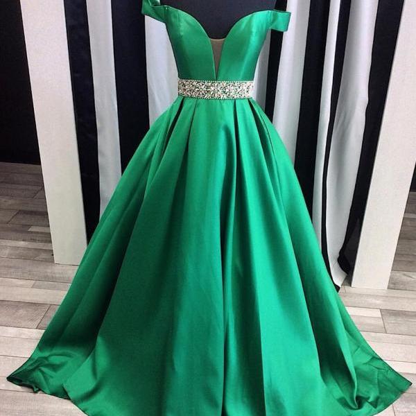 Charming Prom Dress,Satin Prom Dress,VNeck Prom Dress,Beading Evening