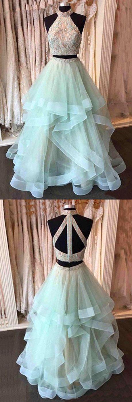 Two Pieces Beading Prom Dress,Long Prom Dresses,Charming Prom Dresses ...