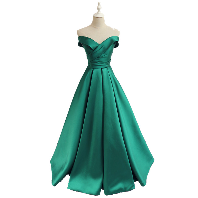 Green Off Shoulder Lace-up Gowns, A-line Satin Elegant Prom Dresses ...