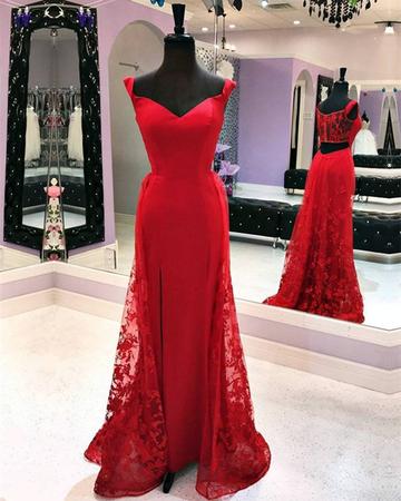 Lace Mermaid Prom Dress, Sexy Appliques Red Prom Dresses, Long Evening ...