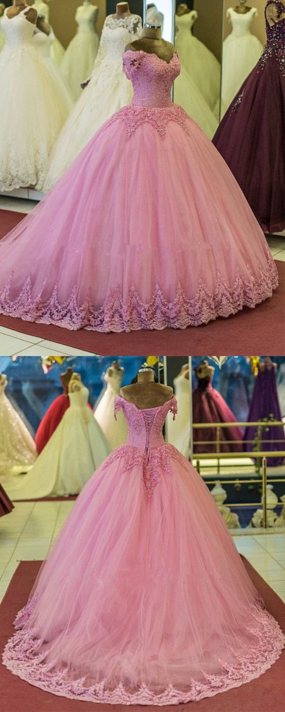 Pretty Lace Appliques V-neck Tulle Ball Gowns Quinceanera Dresses on Luulla