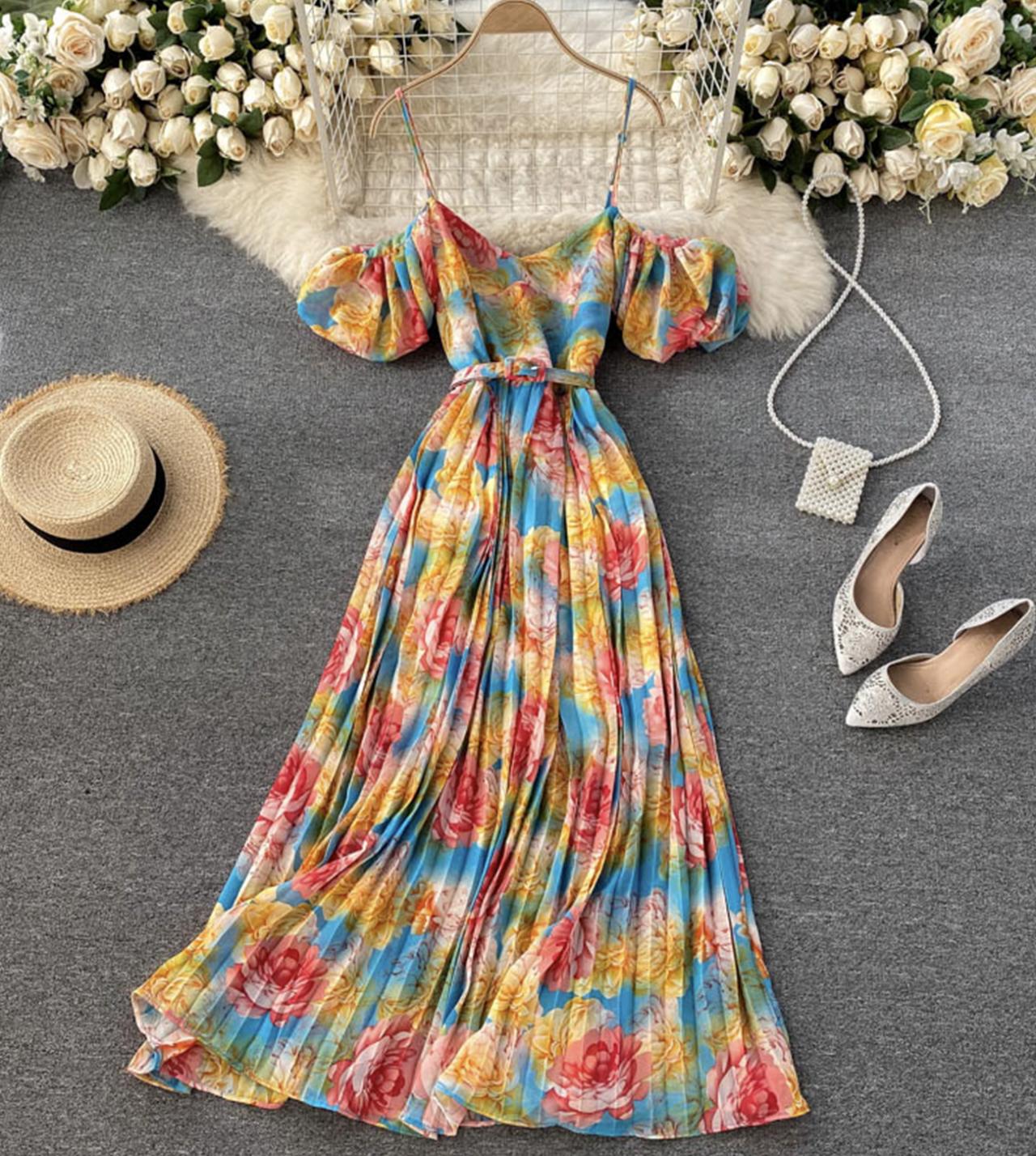 A Line V Neck Floral Dress Fashion Dress on Luulla