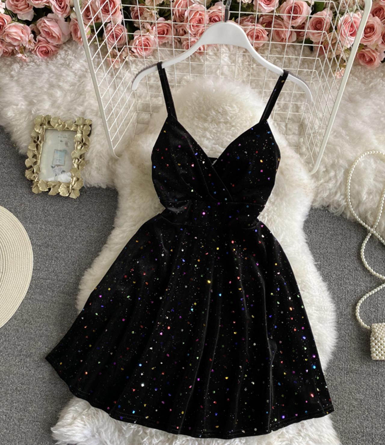 Black Velvet Short Dress A Line Mini Dress on Luulla