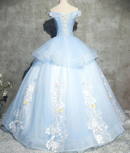 Beauitful Light Blue Long Ball Gown Princess Sweet 16 Dress, Blue ...