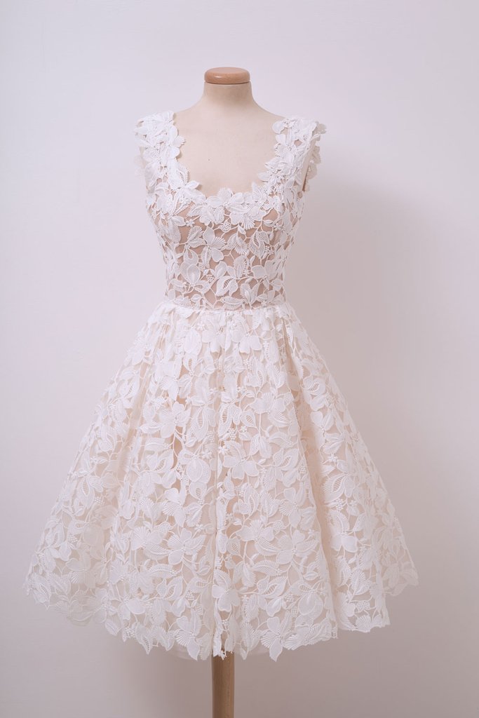 Ivory White Lace Short Prom Dress, Cute Lace Dress on Luulla