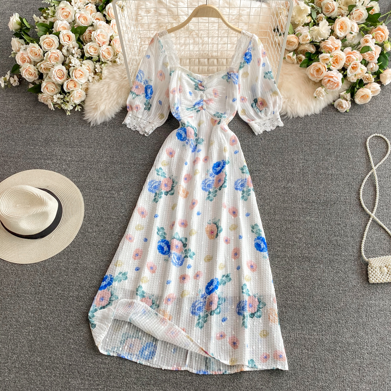 Sweet Floral Square Neck Summer Dress on Luulla