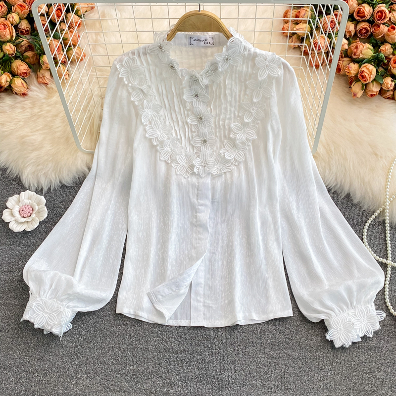 White Lace Long Sleeve Tops on Luulla