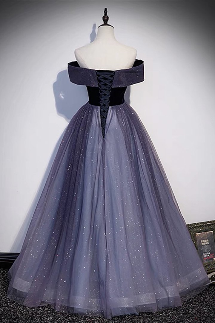 A Line Purple Tulle Long Prom Dress Sexy Evening Dresses