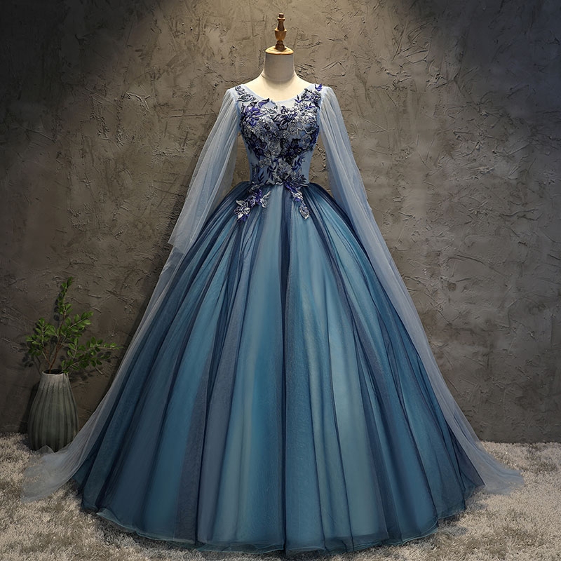 Blue Tulle Lace Long Ball Gown Dress Blue Evening Gown on Luulla