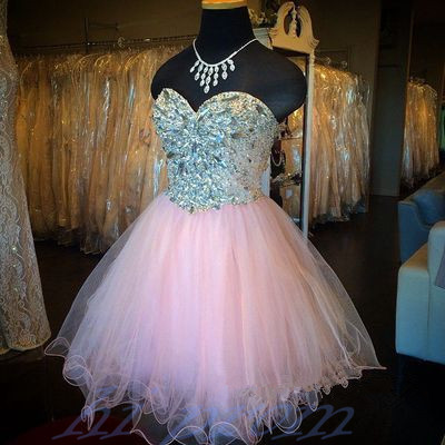 Pearl Pink Homecoming Dress,Short Prom Dresses,Tulle Homecoming Gowns ...