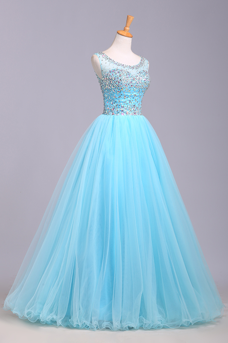 Light Blue Prom Dresses,tulle Prom Dress,modest Prom Gown,silver ...