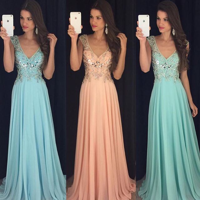 Blue Prom Dresses,chiffon Prom Gowns,sparkle Prom Dresses,long Party ...