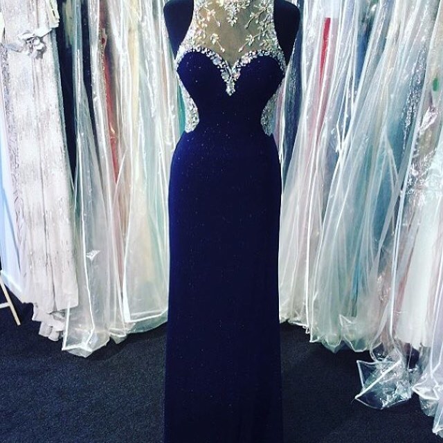royal blue and silver gown