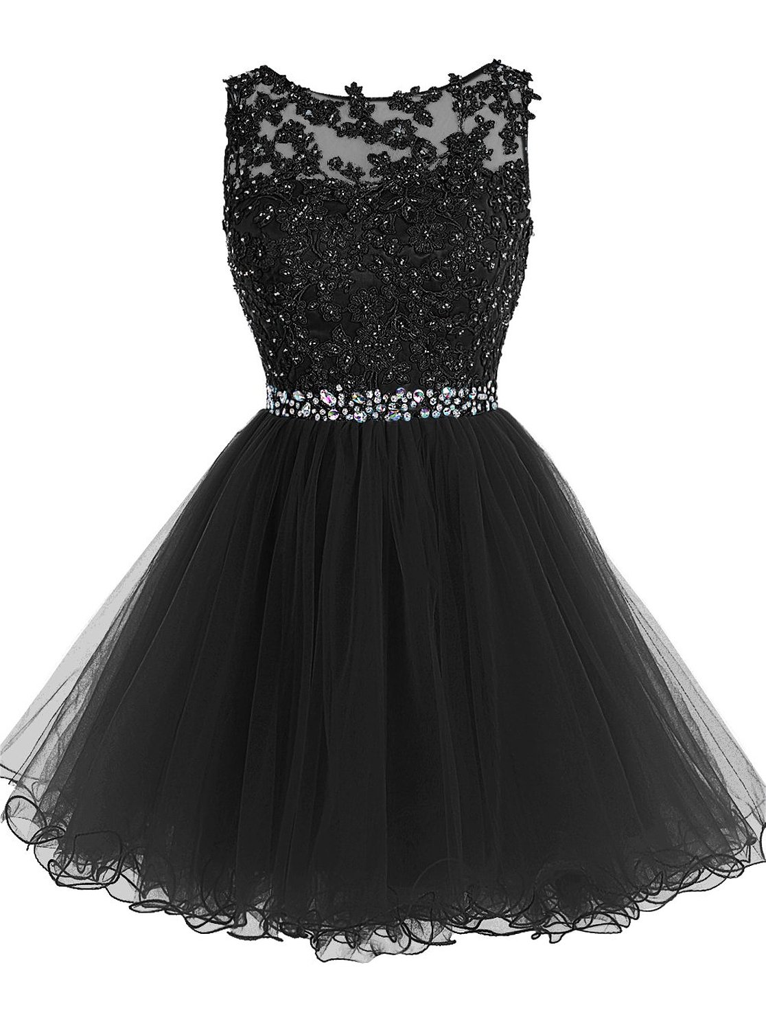 Sexy Black Short Prom Dress Lace Prom Dress Prom Party Gown Short Beaded Prom Dress Tulle